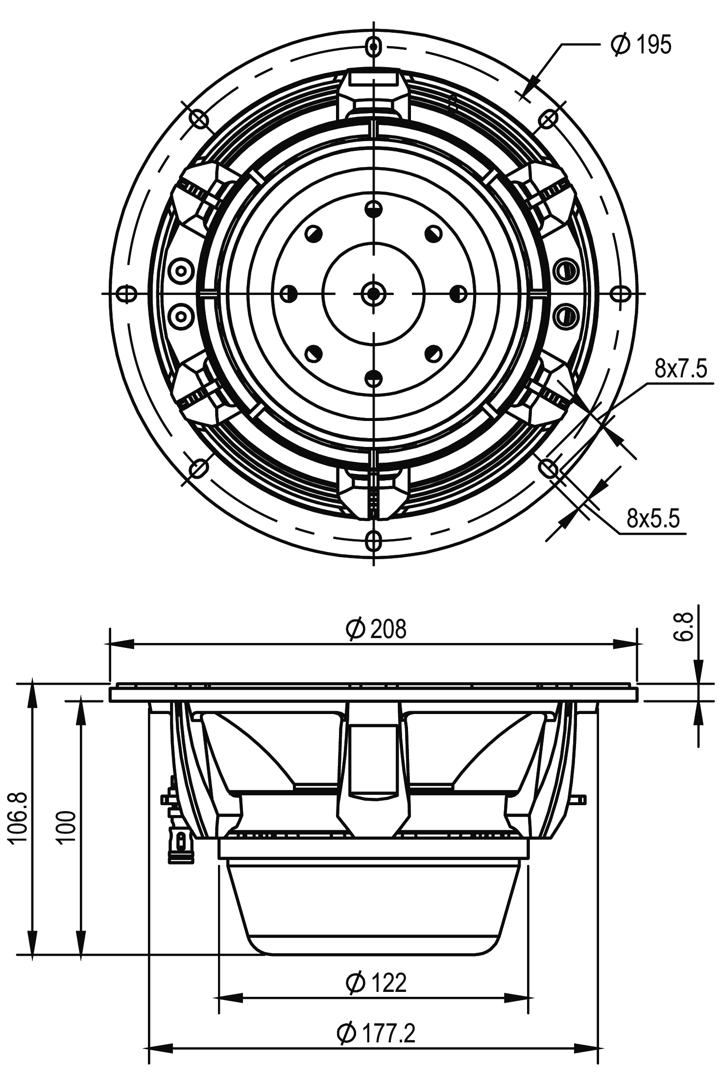 SB Audience NERO-8MWN400D Dimensions