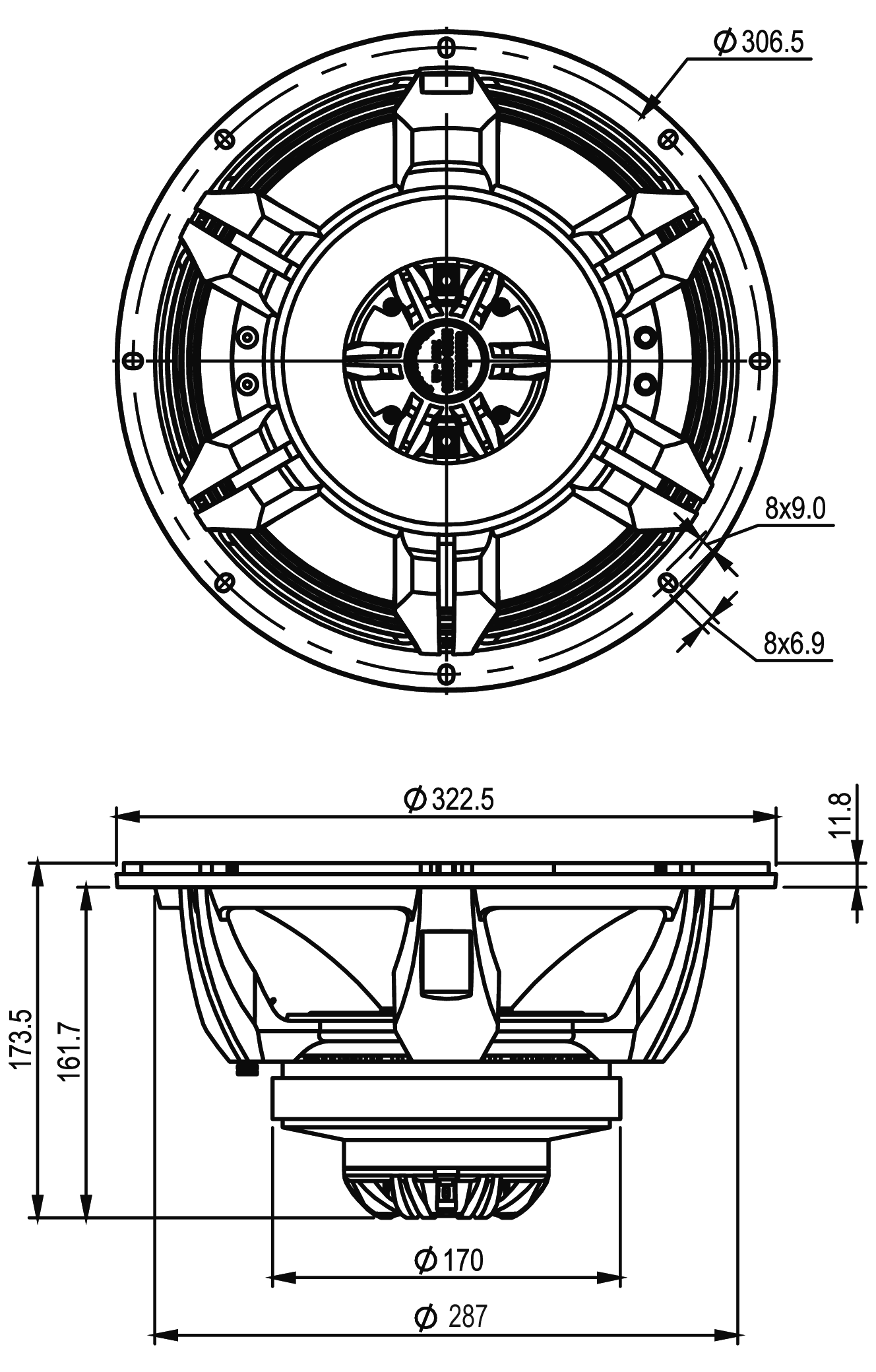 SB Audience ROSSO-12CX350 Dimensions