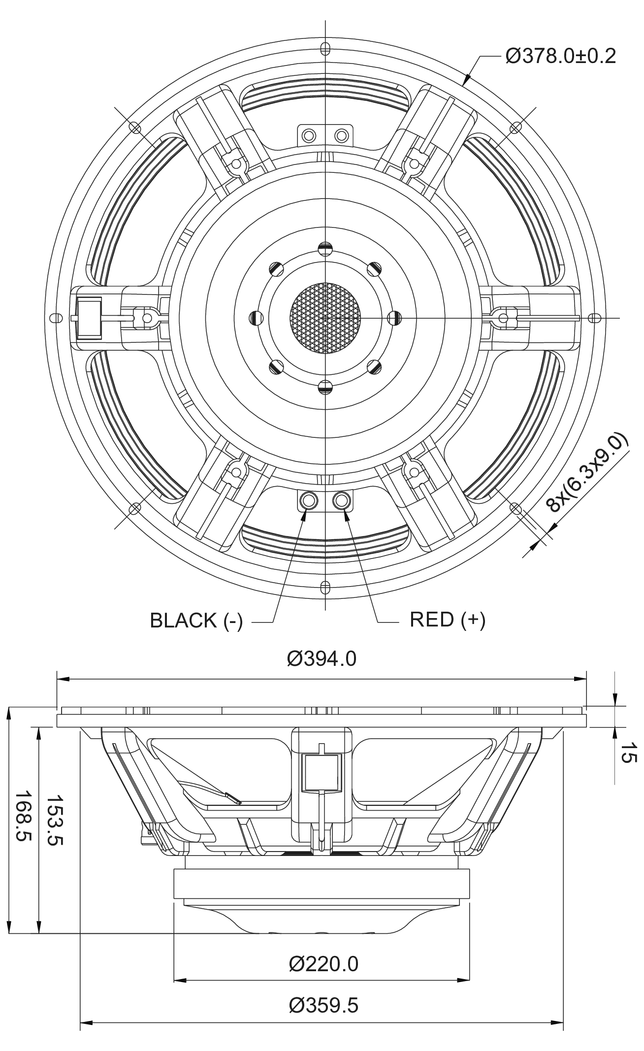 SB Audience ROSSO-15MW500 Dimensions