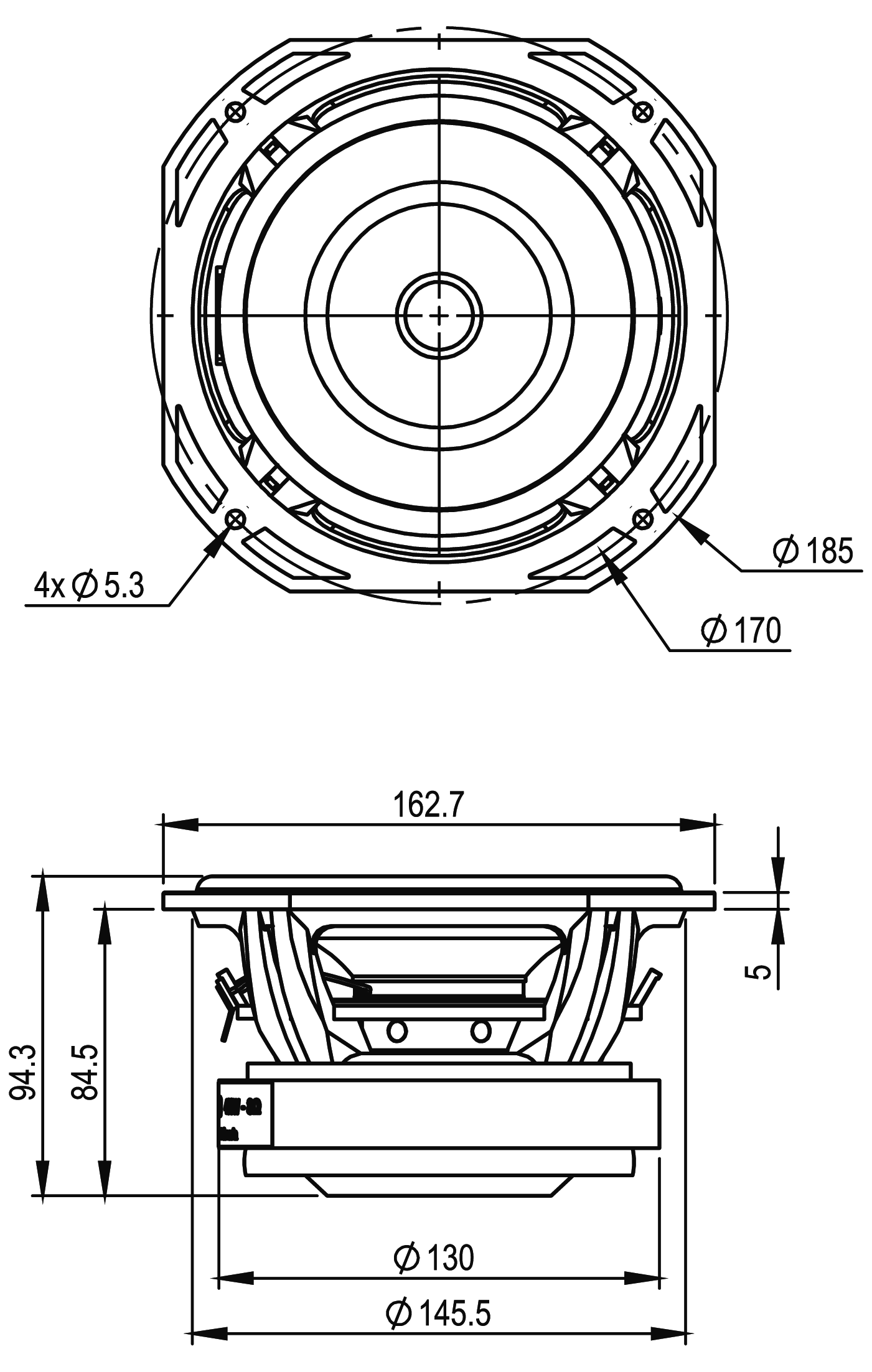 SB Audience ROSSO-6C200D Dimensions