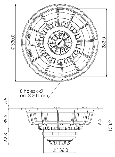 SICA 12 Cx 3 PL 8+8Ω Dimensions
