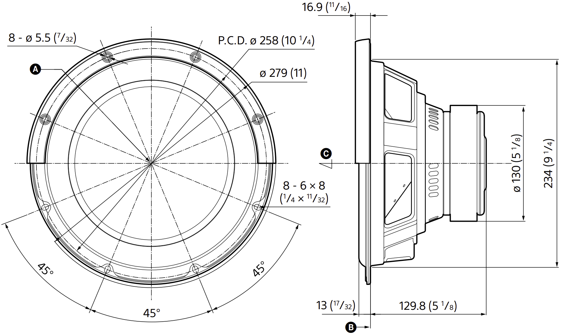 SONY XS-W104GS Dimensions
