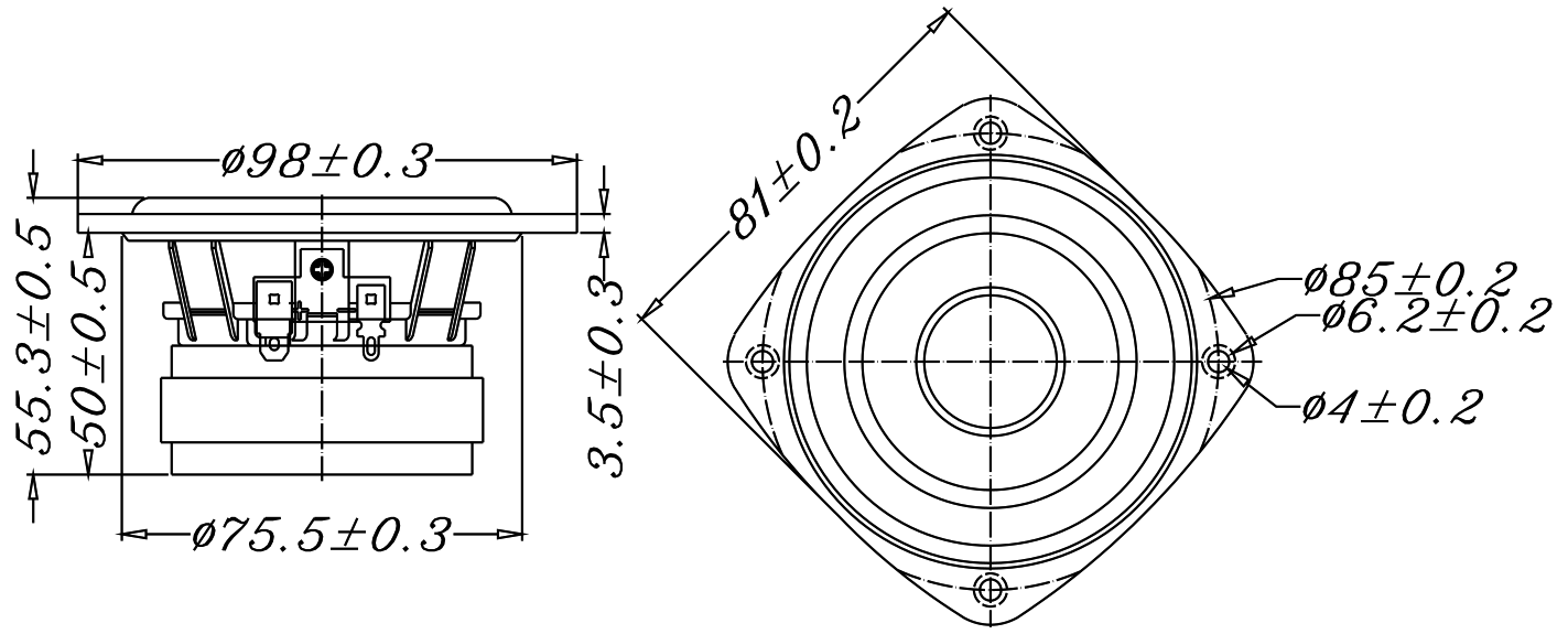 Tang Band W3-582A Dimensions