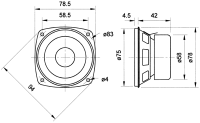VISATON F 8 SC - 8 Ohm Dimensions