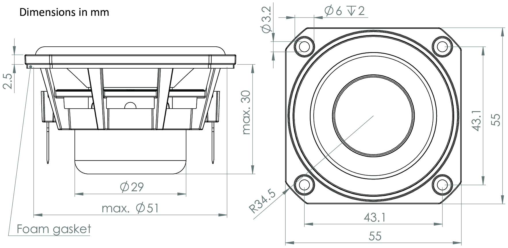 Wavecor FR055WA01 Dimensions