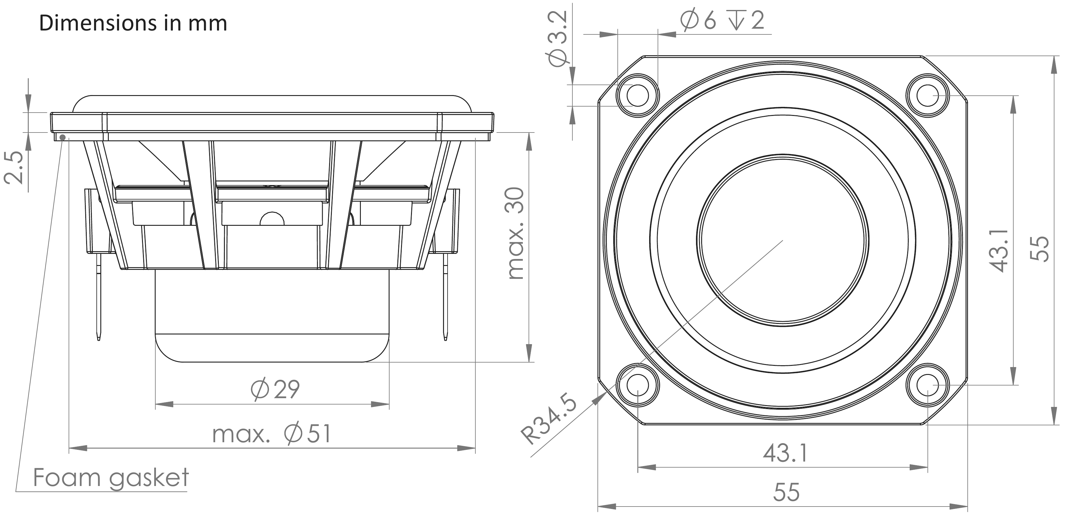 Wavecor FR055WA03 Dimensions