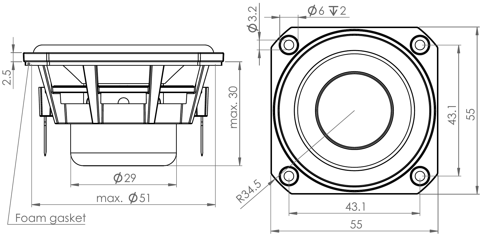 Wavecor FR055WA05 Dimensions