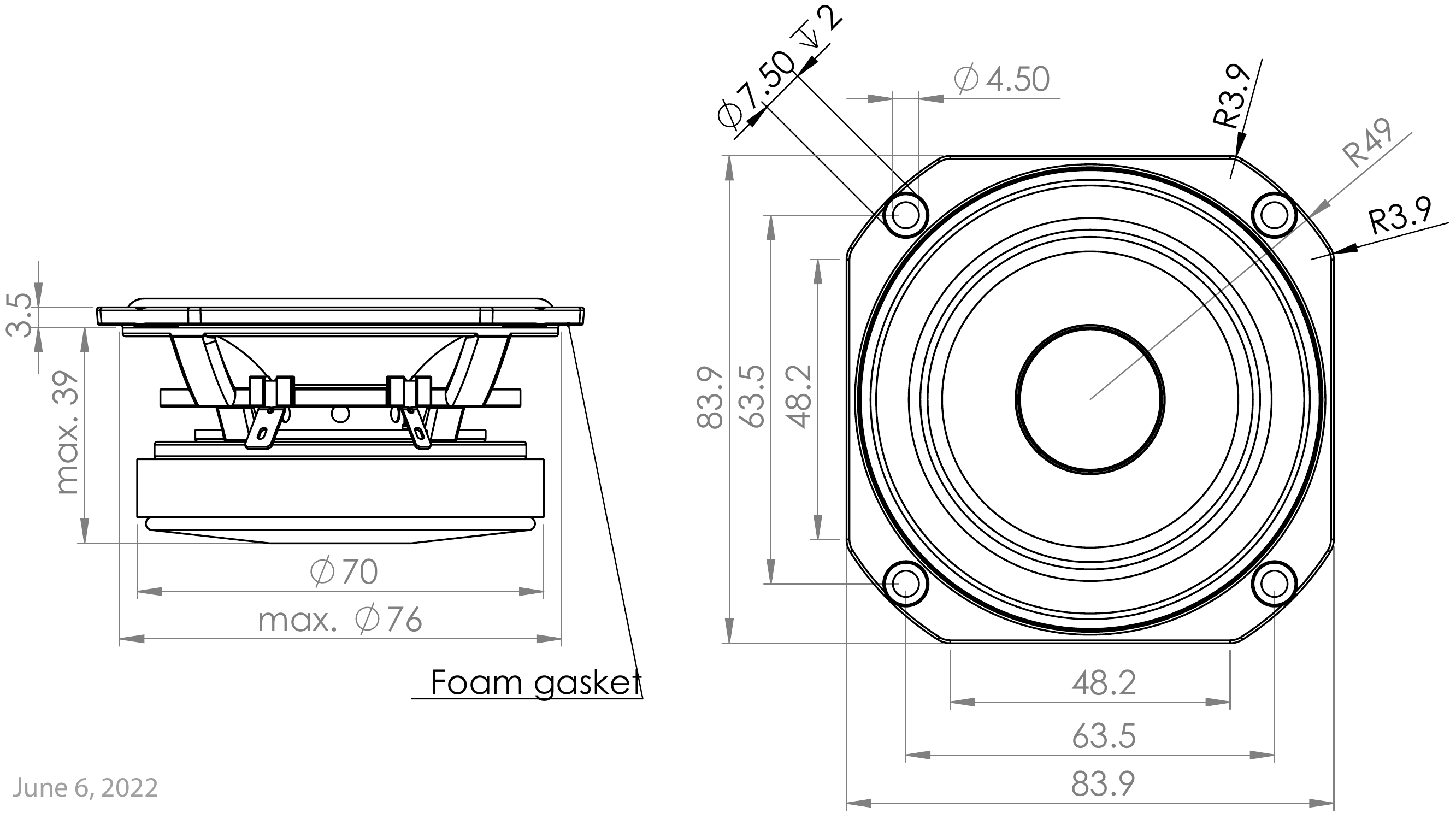 Wavecor FR084WA03 Dimensions