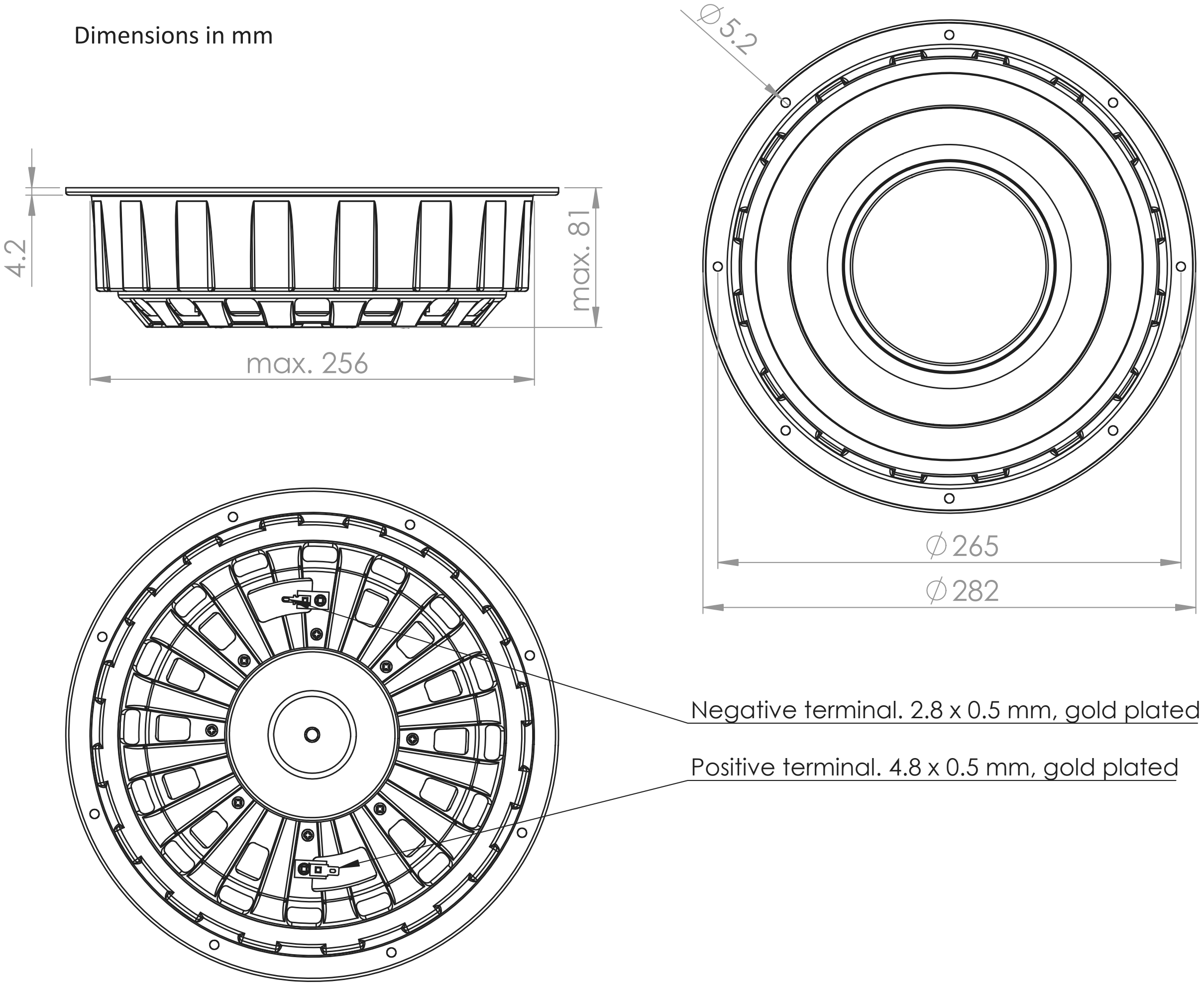 Wavecor SW280WA03 Dimensions