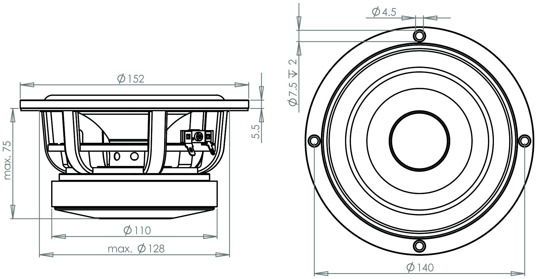 Wavecor WF152BD04 Dimensions