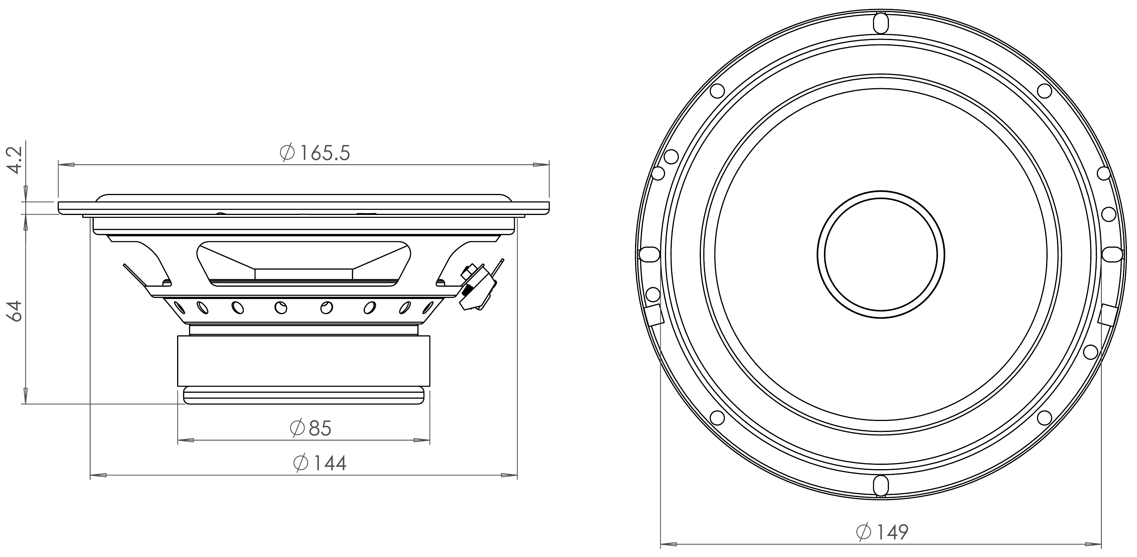 Wavecor WF165TU01 Dimensions