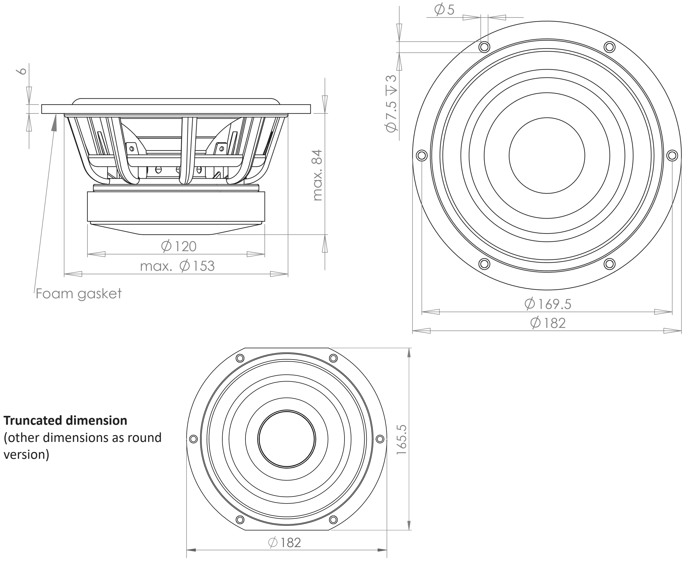 Wavecor WF182BD13/15 Dimensions